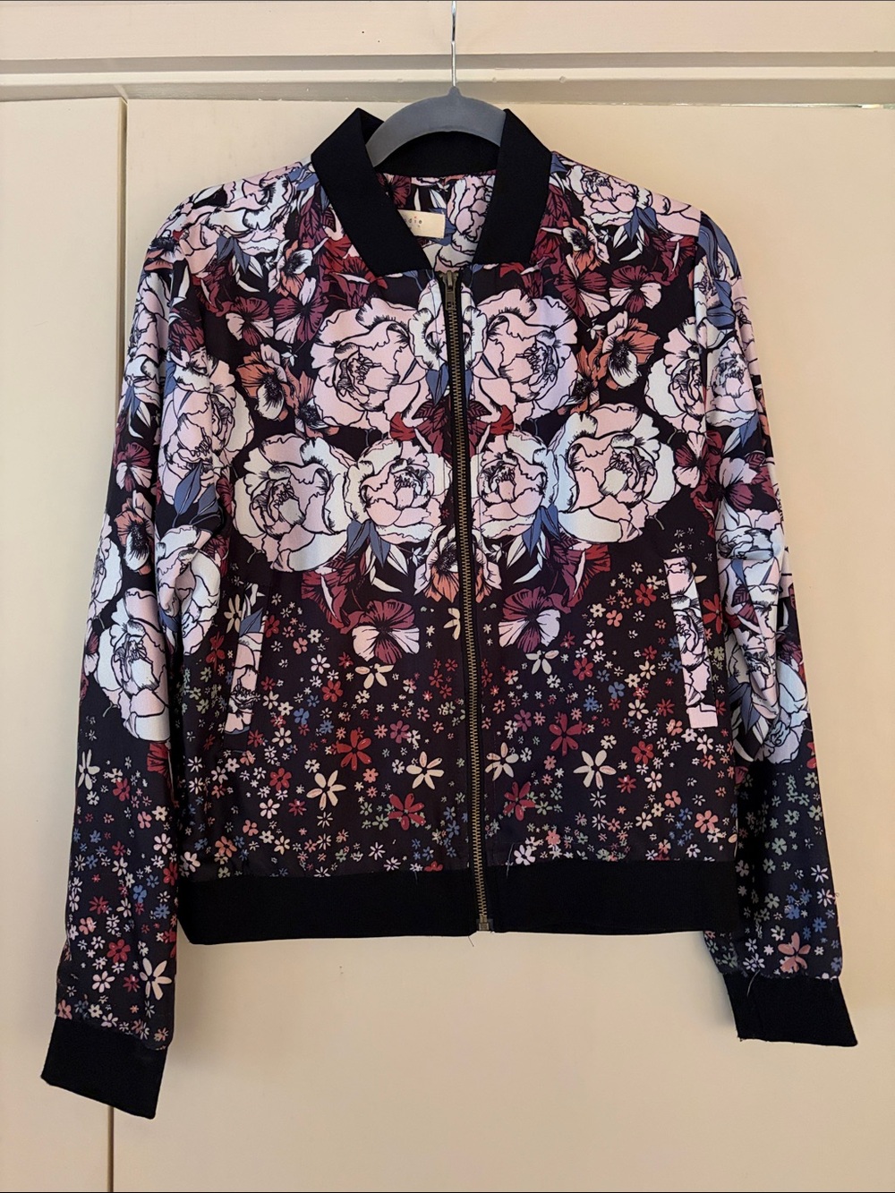 Elodie Floral Bomber Jacket in Pink & Navy